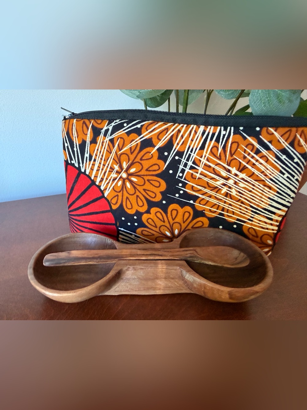 Brand new handcrafted salt and pepper vessel with carrying pouch from Africa